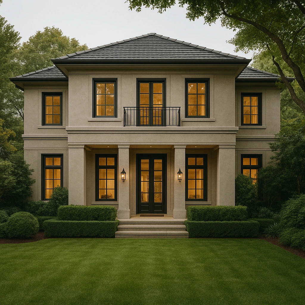 High-quality, sophisticated image depicting a luxury Australian home with manicured landscaping, representing real estate trends as analysed by Rodney McLoughlin.