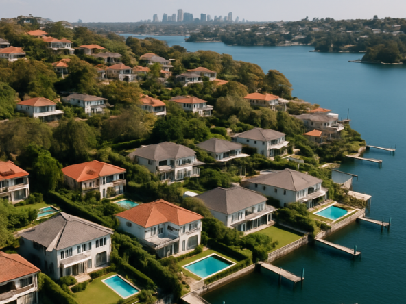 High-quality, sophisticated image depicting a modern Australian suburban streetscape at dusk, reflecting tight housing supply and rising prices.