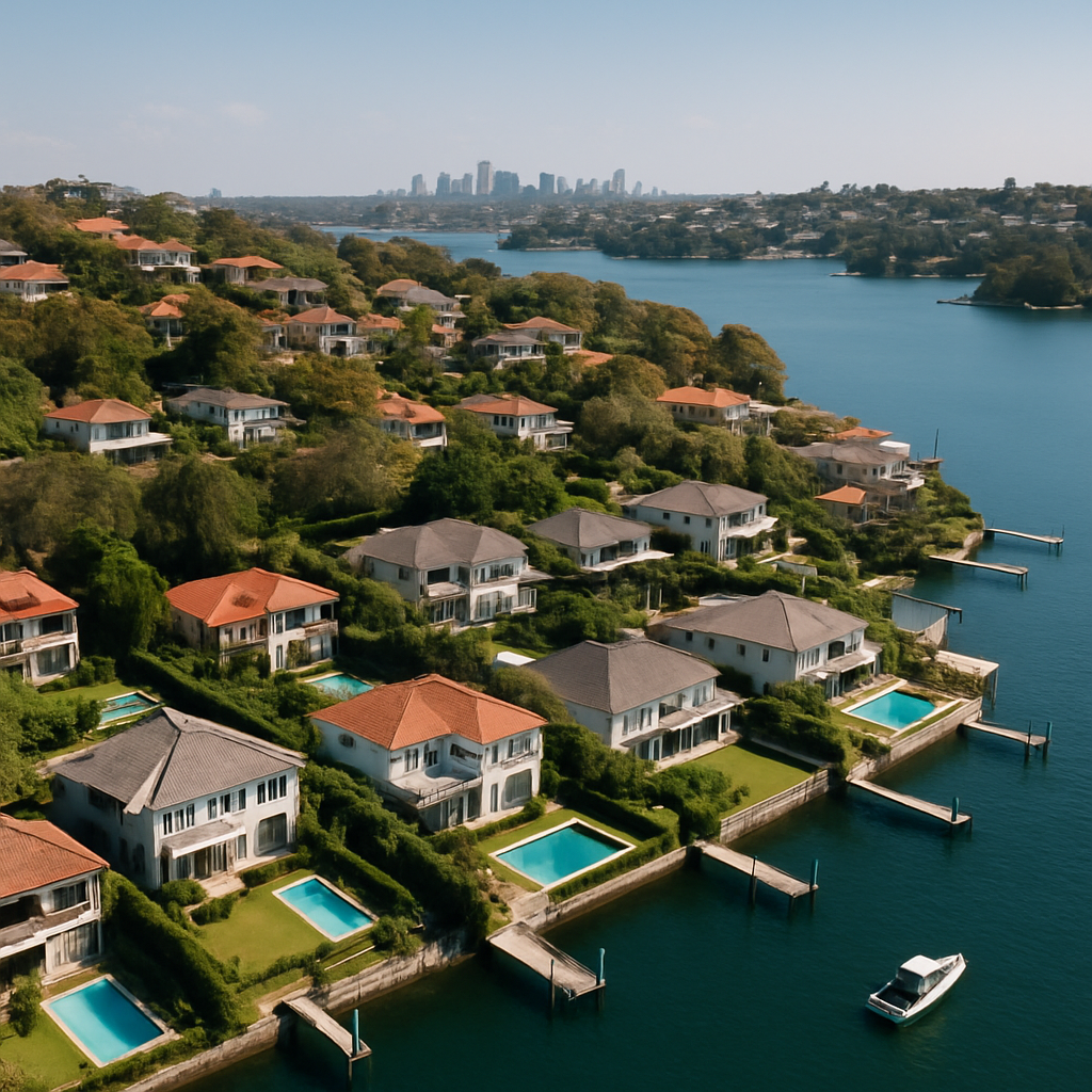 High-quality, sophisticated image depicting a modern Australian suburban streetscape at dusk, reflecting tight housing supply and rising prices.