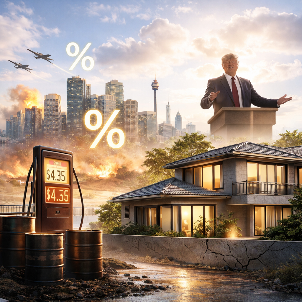 High-quality, sophisticated image depicting a luxury Sydney harbourfront home with panoramic water views, reflecting premium Australian real estate.