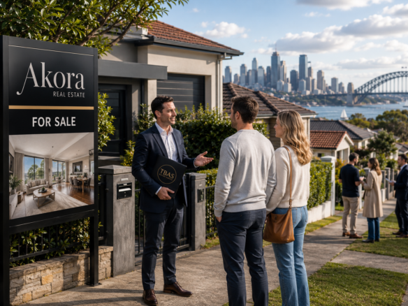 Sydney property market scene showing buyers inspecting a home highlighting investor caution, rising housing supply pressures and changing market conditions. Rodney McLoughlin Australian real estate insights.