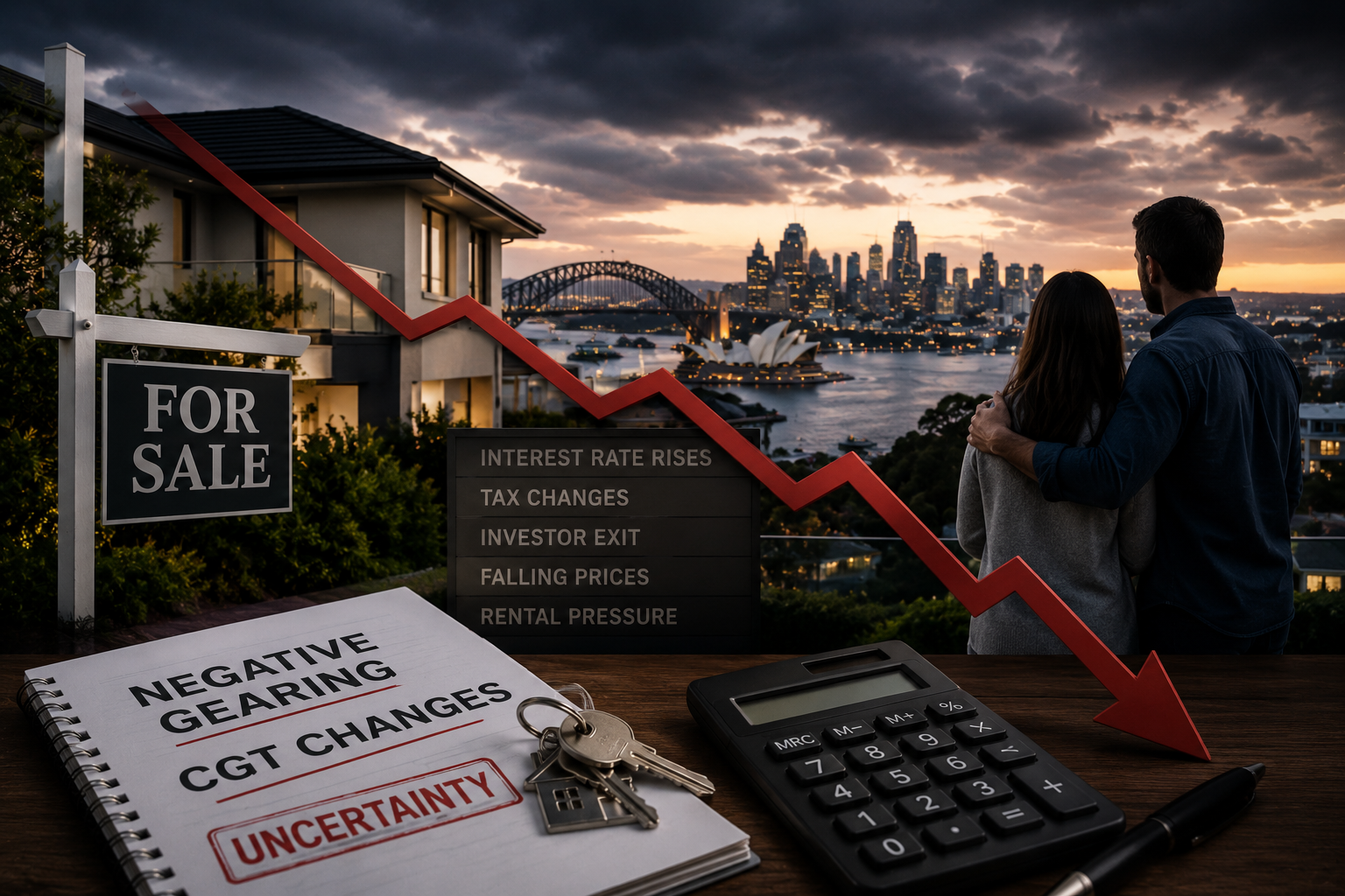 Sydney waterfront property overlooking Sydney Harbour, representing investor uncertainty, housing affordability challenges and changing Australian property market conditions. rodney mcloughlin