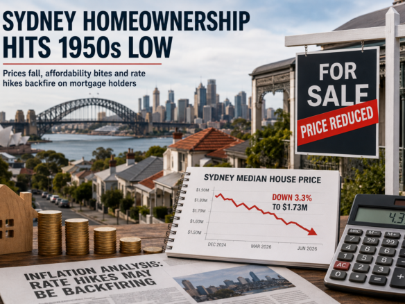 falling Sydney house prices, reduced homeownership and interest rate pressure in the Australian property market. rodney mcloughlin akora real estate