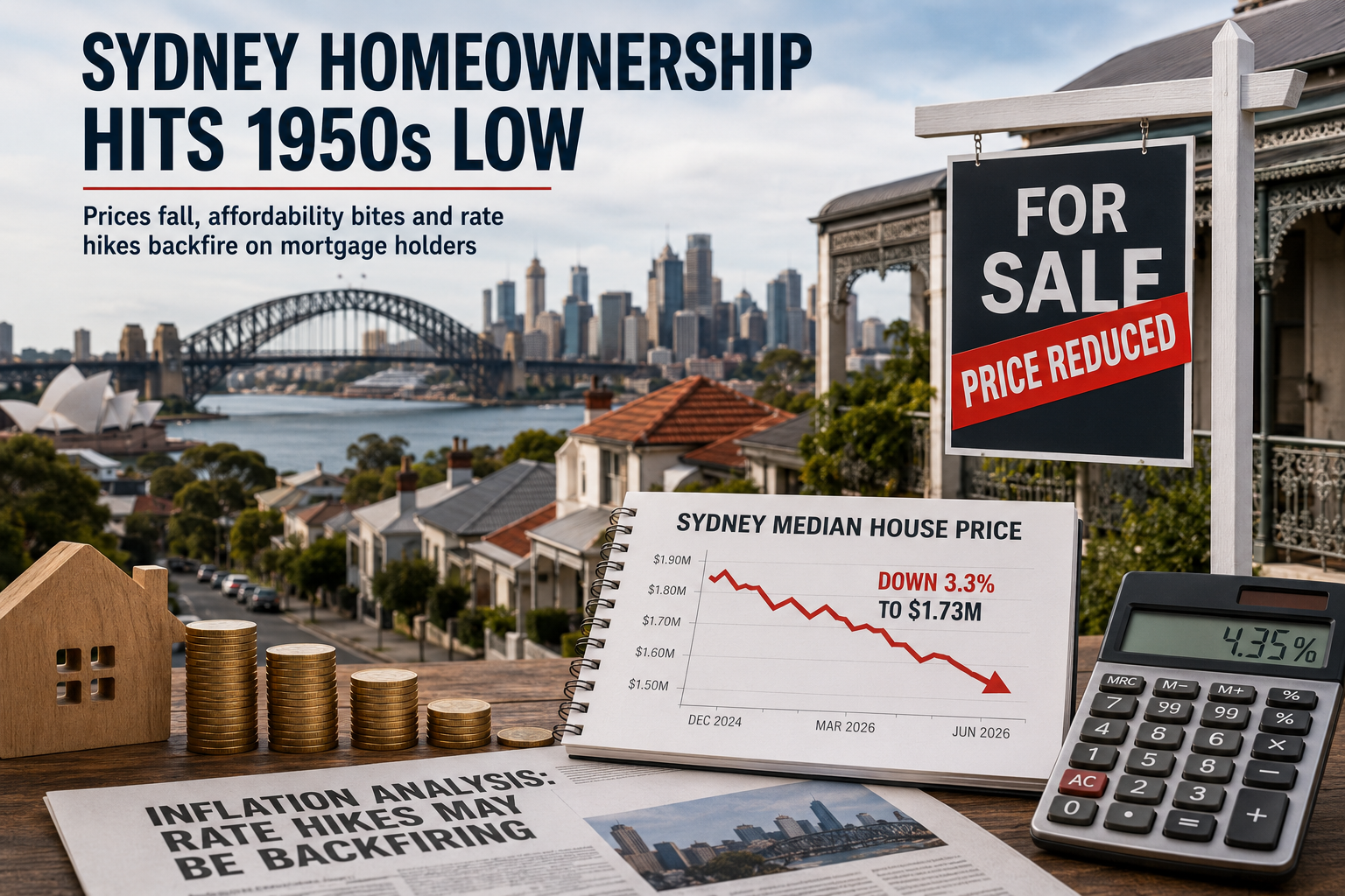falling Sydney house prices, reduced homeownership and interest rate pressure in the Australian property market. rodney mcloughlin akora real estate