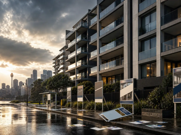 Luxury Sydney apartment auction with limited bidder activity, reflecting weaker auction clearance rates, buyer caution and Sydney buyers market conditions. Insights by Rodney McLoughlin.