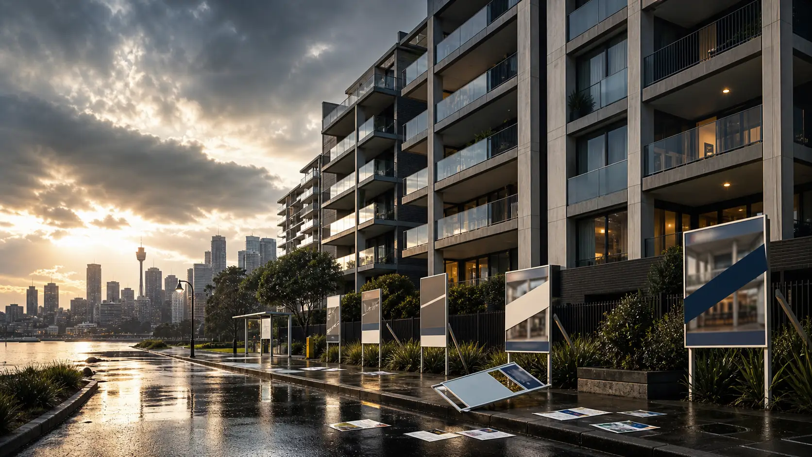 Luxury Sydney apartment auction with limited bidder activity, reflecting weaker auction clearance rates, buyer caution and Sydney buyers market conditions. Insights by Rodney McLoughlin.