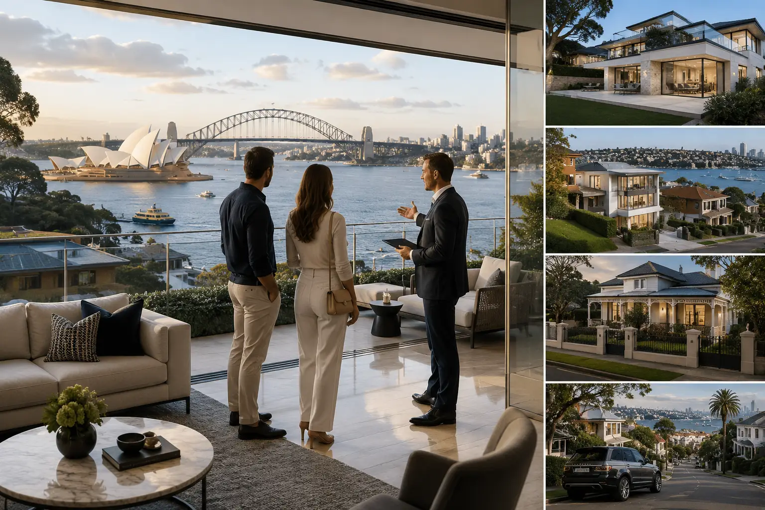 luxury Sydney harbourfront residence overlooking the water, representing premium Australian real estate during changing market conditions. rodney mcloughlin akora real estate